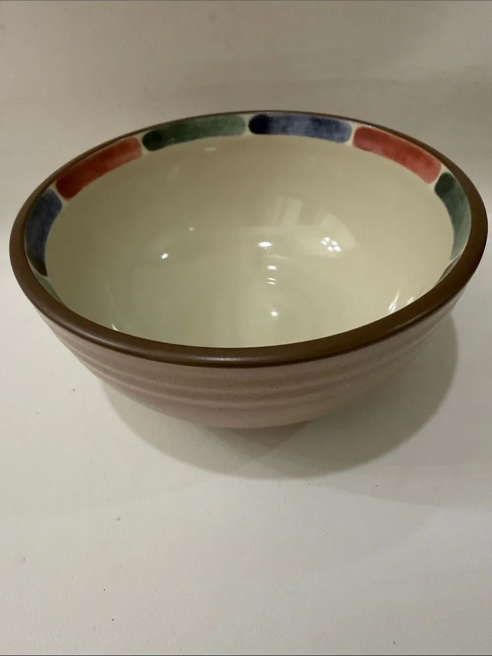 Noritake Stoneware Warm Sands 7 1/2 X 3 1/2 Cream Ceramic Bowl Blue Green Red